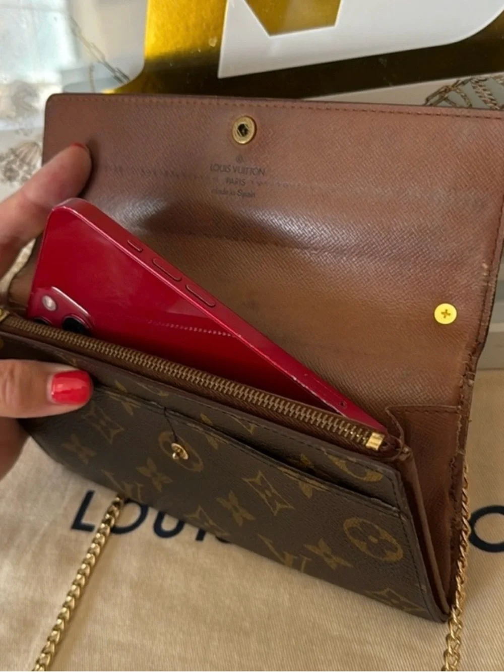 💯Authentic Louis Vuitton Sarah Long Wallet converted into a crossbody w/chain - Picture 7 of 11